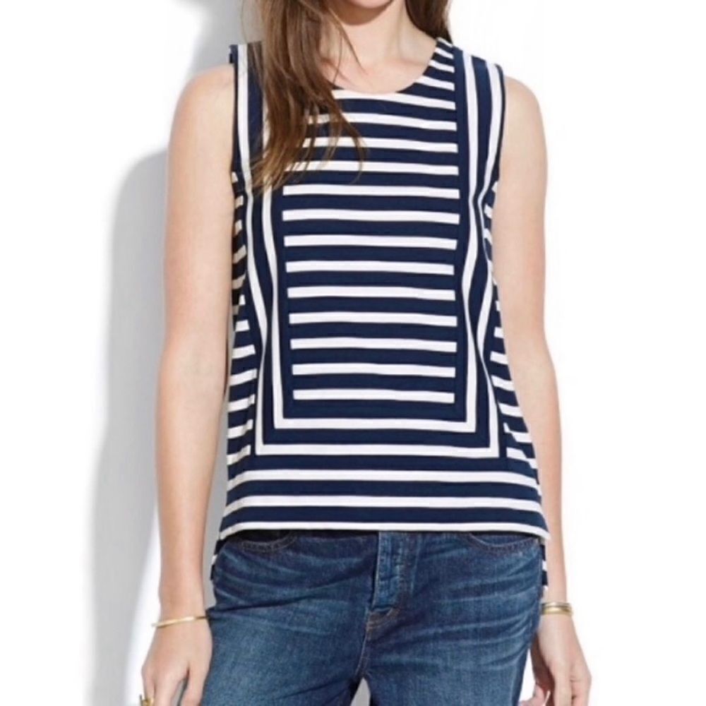 Madewell Frameset Ponte Striped Zipper‎ Back Sleeveless Top Navy Cream Size XS